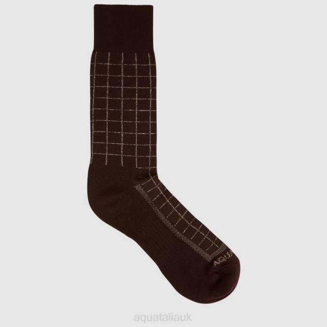 Accessories Men Aquatalia 860T402 WINDOWPANE KNIT BLEND SOCK BROWN/KHAKI